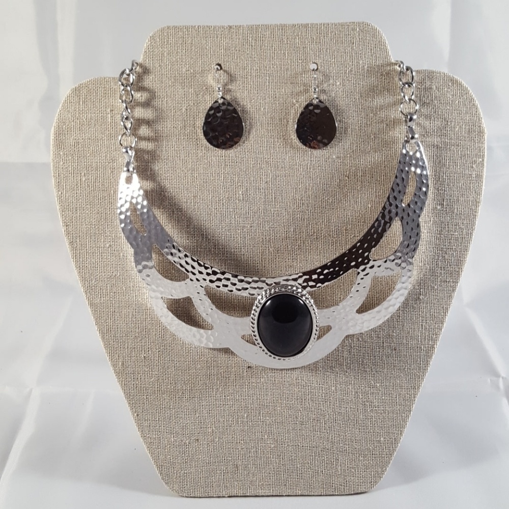 And Lovely Lead Free Silver and  Black Choker Set